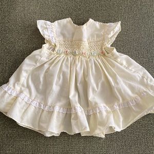 Vintage Pastel Yellow Floral and Lace Baby Dress